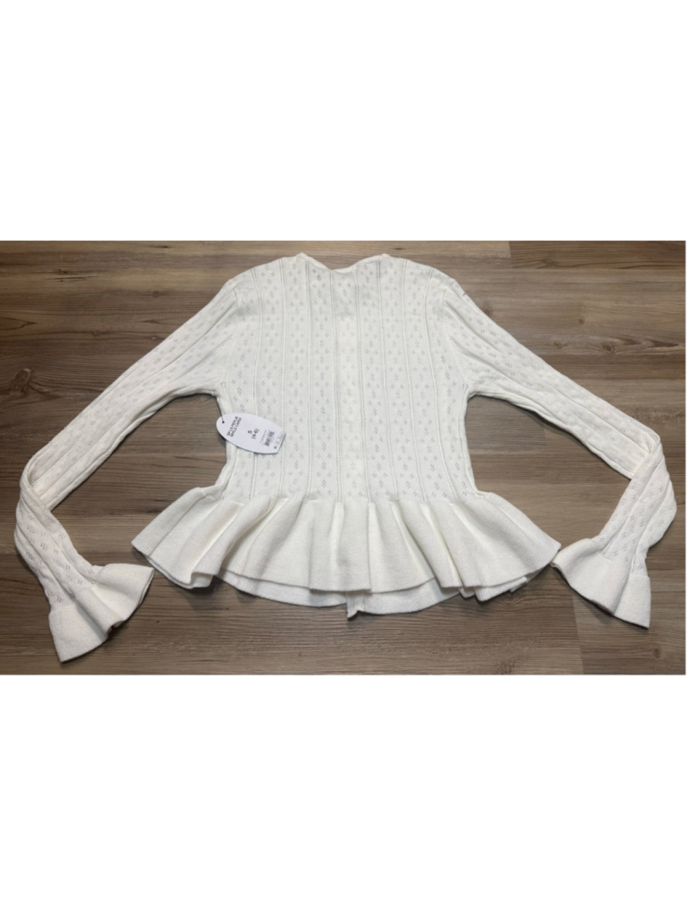 Scoop pointelle cable-knit peplum cardigan sz Sm - Picture 3 of 10